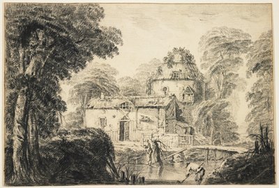 Landscape with a Cottage and Peasants by Jean Baptiste Pillement